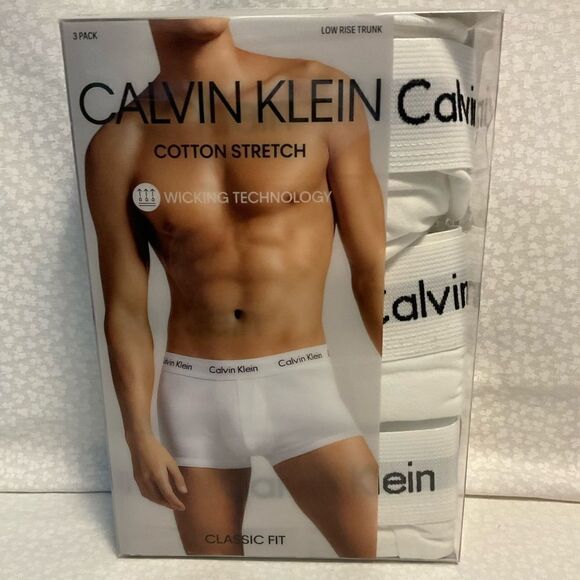 Calvin Klein XLarge 3-Pack White Classic Fit LOW RISE Trunk - Picture 1 of 5